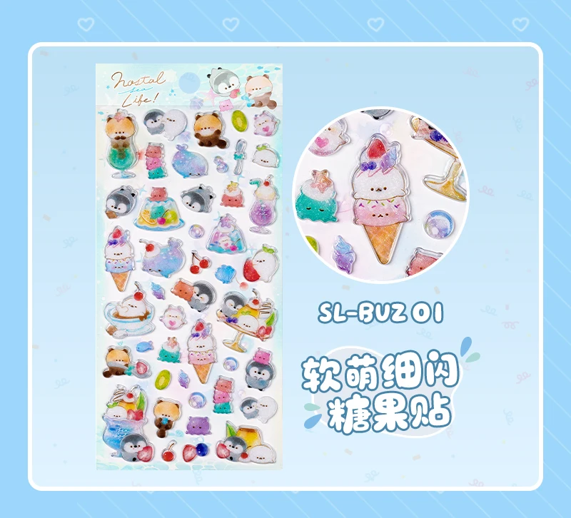 3 pcs Random Cute Candy Color Animals Flash Decor Stickers Scrapbooking Diy Journaling Cute Stationery Diary Sticker Gift Prizes