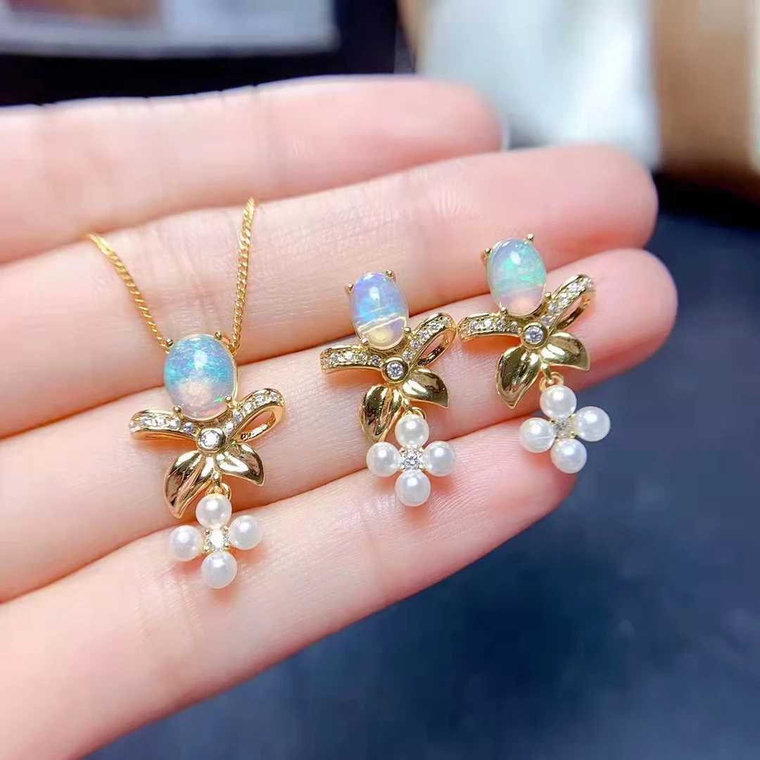 

Natural Opal Earrings Pendant Necklace Set S925 Sterling Silver Fine Fashion Jewelry Free Shipping Wedding Jewelry Sets