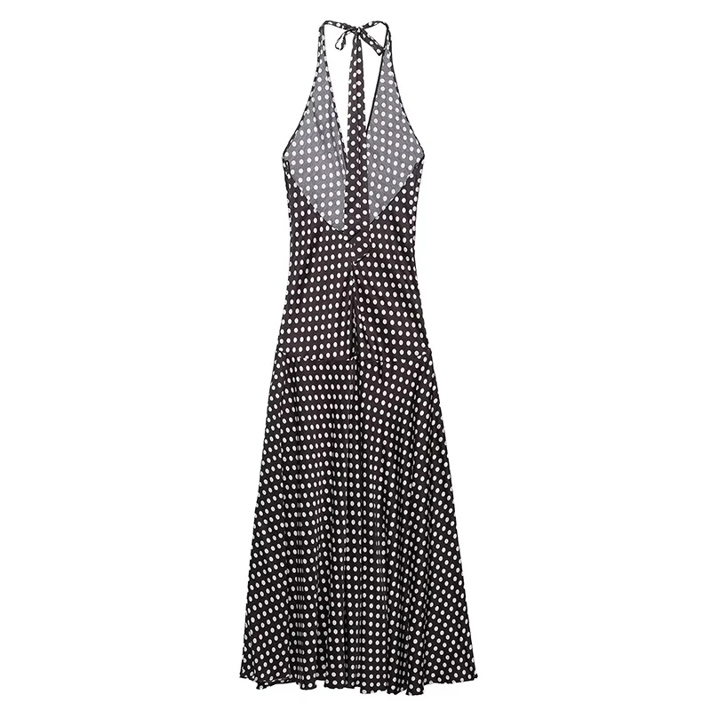 Holiday Backless Sexy Long Maxi Dresses Women 2025 Summer Women Polka Dot Printed Bow Tie Elegant Evening Party Dress