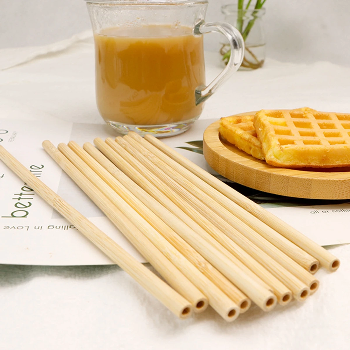 Drinking Straws Straw Accessories Straw Cleaner Brush 10Pcs Natural Bamboo Straw Reusable Drinking Straws with Case Biodegradable Eco-friendly For Cocktail Bar Drinks