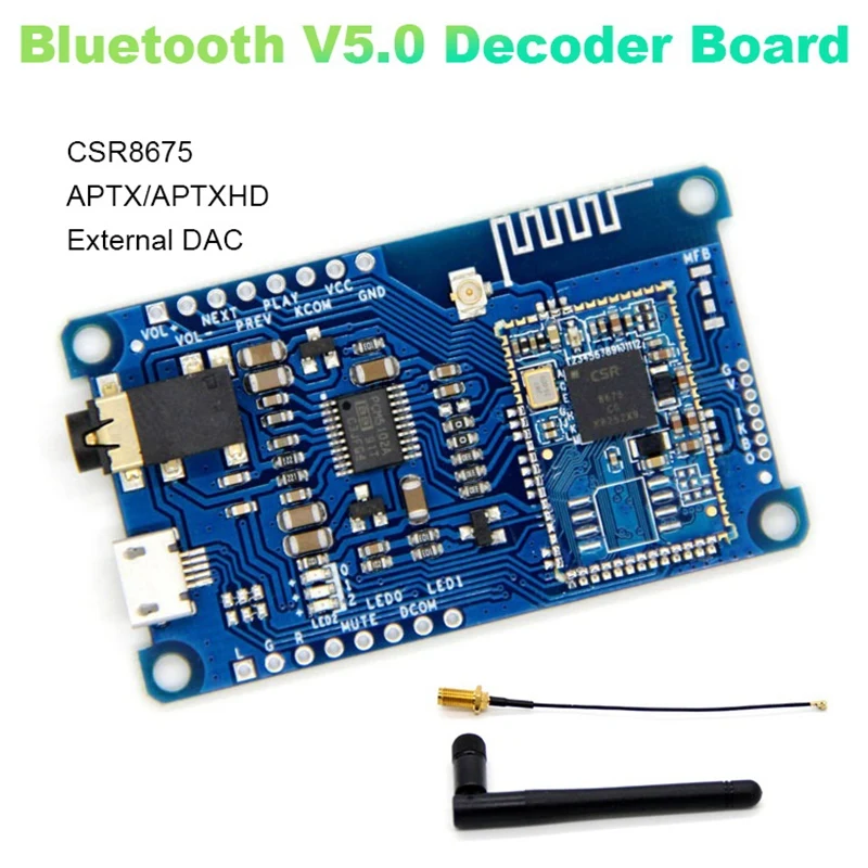 CSR8675 디코더 보드, 블루투스 V5.0 디코더 보드 안테나, PCM5102A 지지대, APTX, APTX-LL, APTX-HD