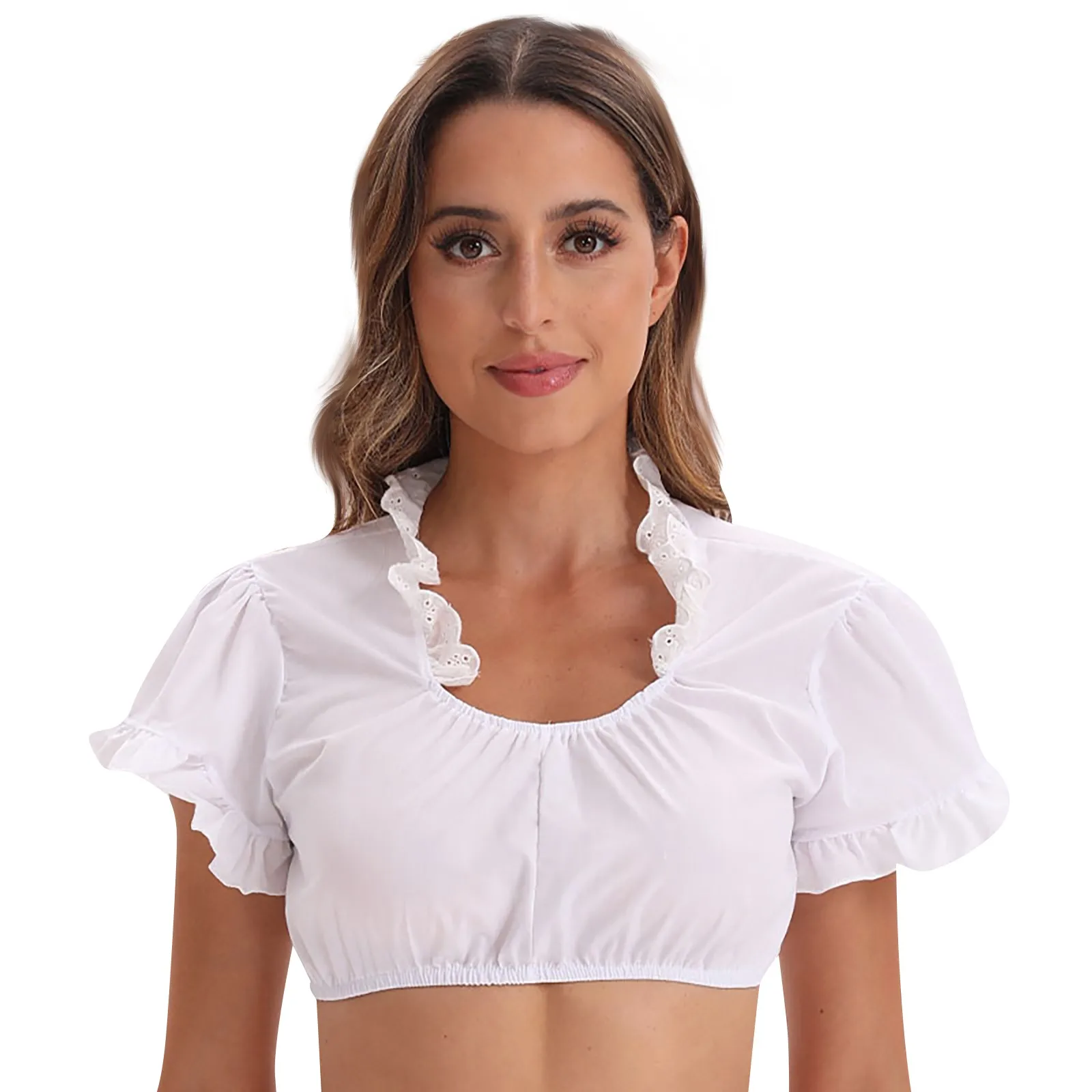 Female Elegant Classical Halloween Regular Bottom Blouses Lace Panel Small Shirt Tops Solid Color Dirndl Crop Blouses For Women