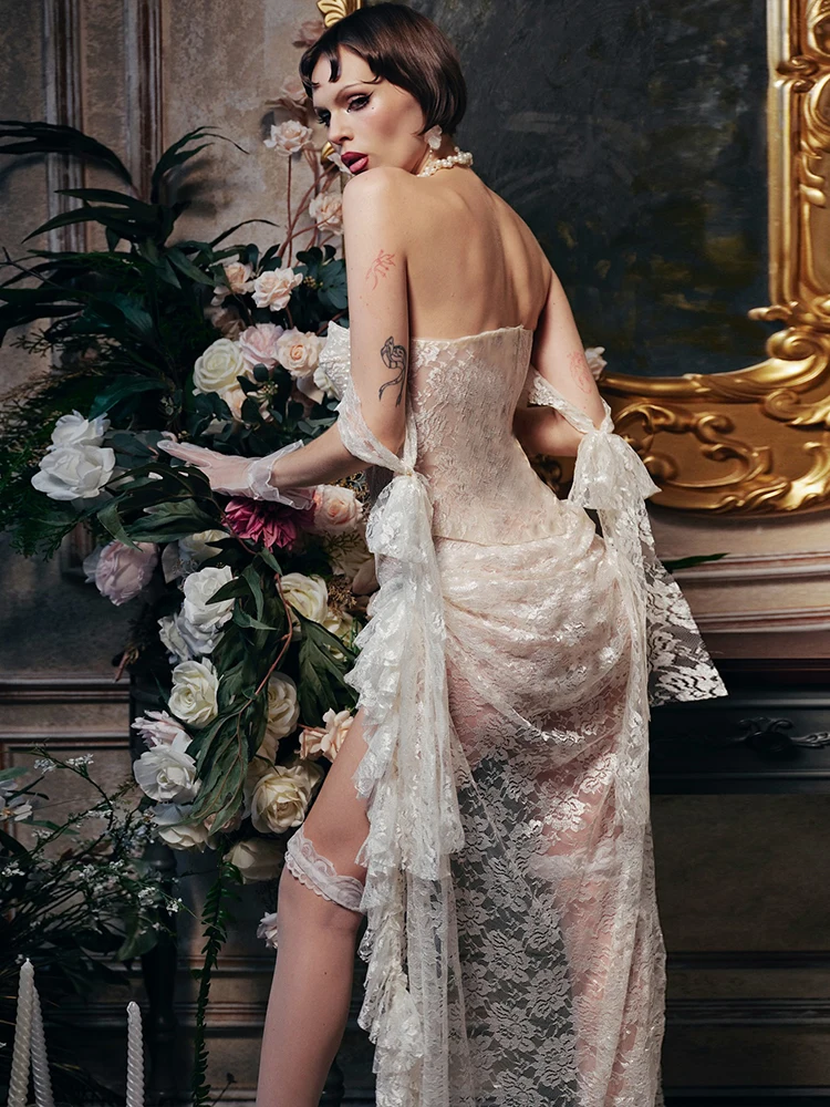 Nibber Sweet Jacquard Bead Patchwork 2 Piece Set Women Sexy Bandages Slash Neck Backless Vest+Irregular Hem Tierred Skirt Suits