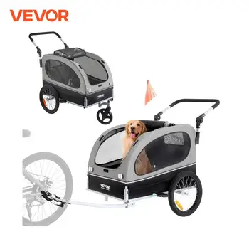 VEVOR 88 lbs 2-in-1 Pet Stroller Cart Dog Bike Trailer with Wheels Reflectors Easy Folding Cart Frame Bicycle Coupler Carrier 1