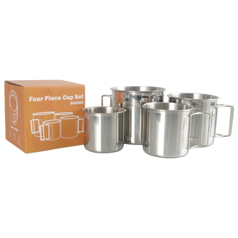 

4Piece Stainless Steel Camping Cup Portable Carabiner Cups Outdoor Water Cup Mug