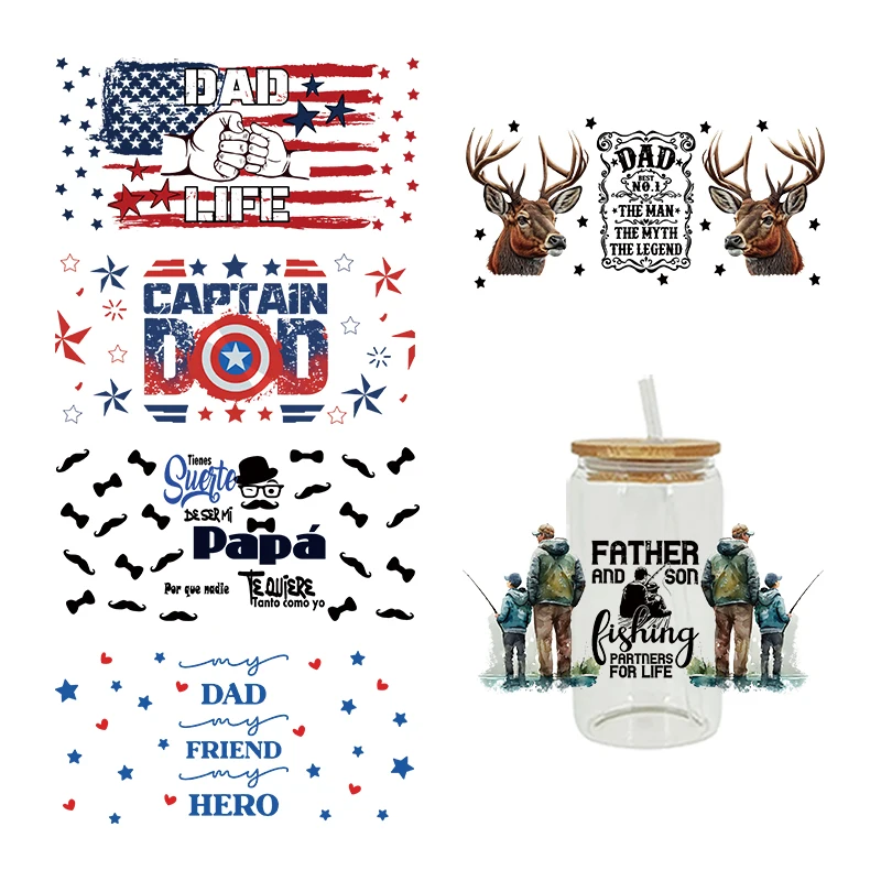 3D UV DTF Transfers Stickers 16oz Cup Wraps Dad Father's Day Printed For DIY Glass Ceramic Metal Leather Etc. D6250