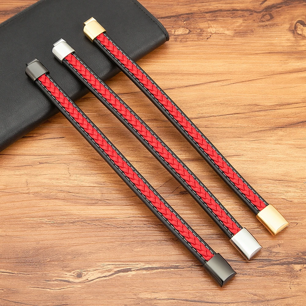 Braided Rope Leather Bracelet Men Stainless Steel Charm for Friend Couple Birthday New Year Gift