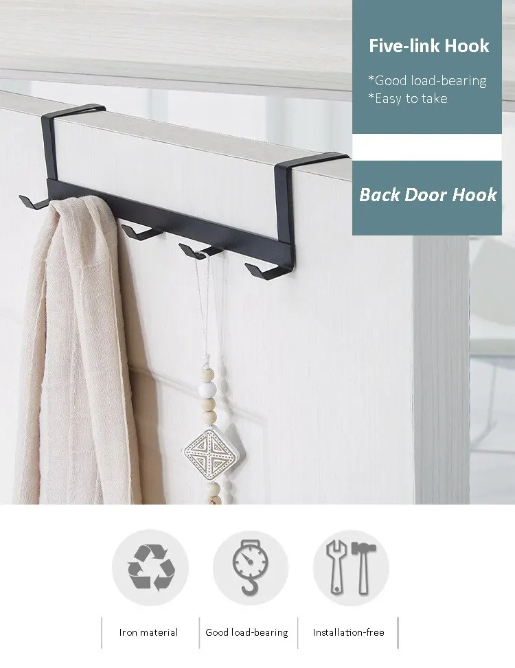 Description Picture 2 of itemHooks Over The Door 5 Hooks Home Bathroom Organizer Rack Clothes Coat Hat Towel Hanger Bathroom Kitchen Accessories