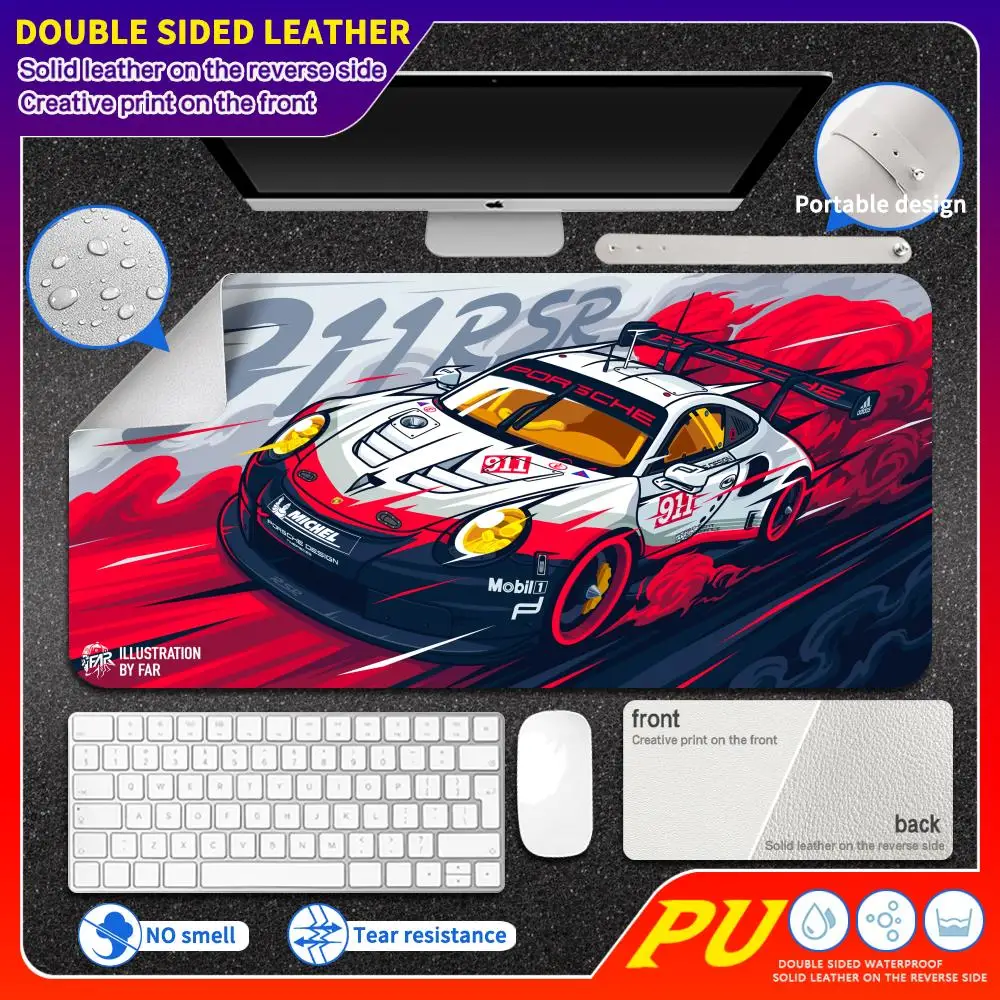 

Double sided leather Cool racing cars JDM Mouse Pad light luxury anti slip and waterproof desk pad PU Large leather table mats