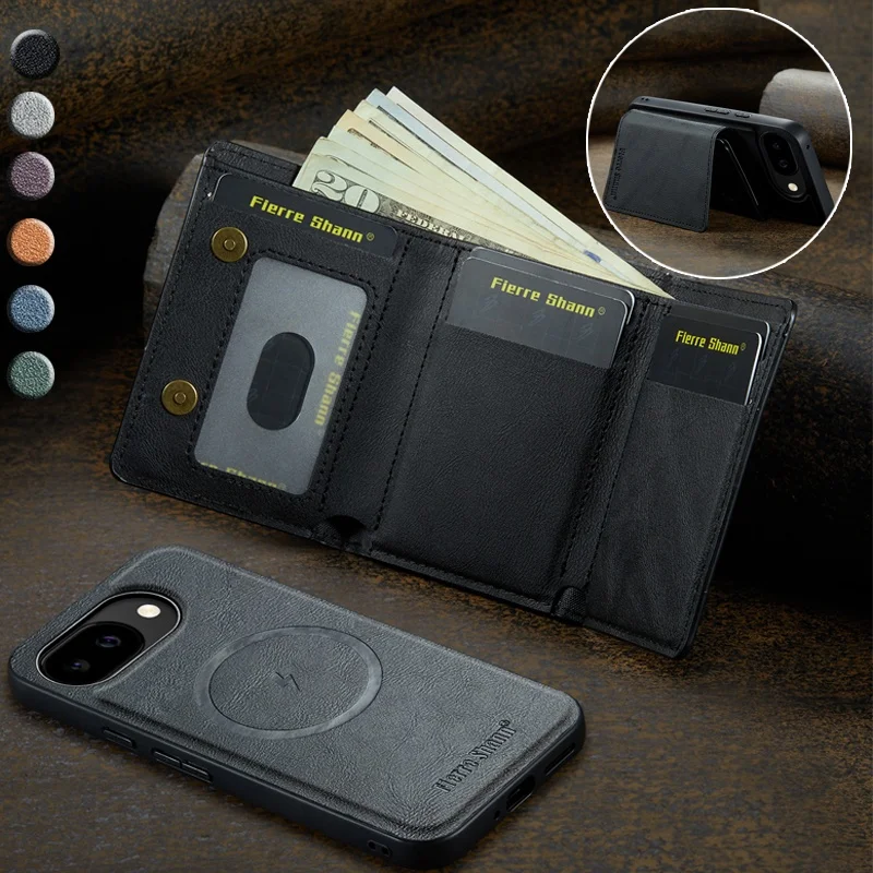 Magsafe Wallet Leather Phone Case with Card Holder & Cash Bag