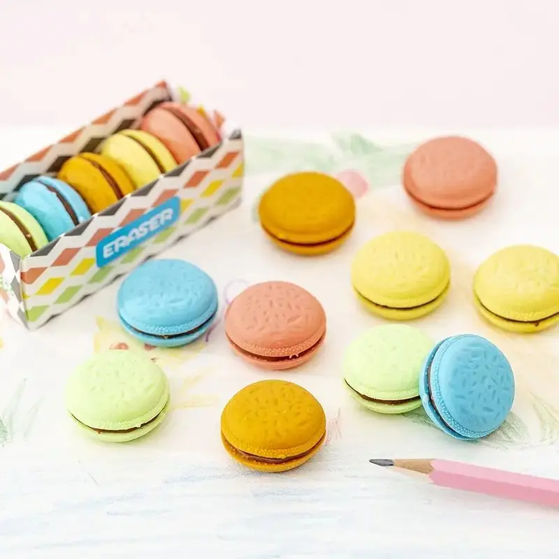 10pcs Children Eraser Stationery Macaron Colored Sandwich Biscuit Eraser Creative Cute Elementary School