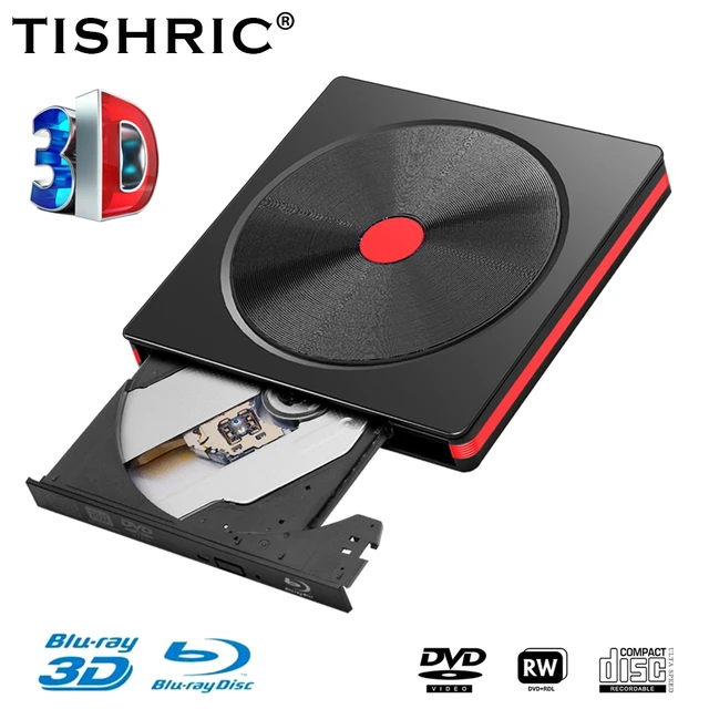 Lecteur de DVD Blu ray externe 3D, USB 3.0 et Type-c Blu Ray Cd Lecteur de  DVD Slim Optique Portable Blu-ray