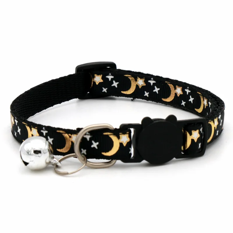 Cat Dog Collar Gold Color Stars and Moon Pet Collar with Bell and PP Material Separator Reflecting Safety Bucket Solid Safe 4