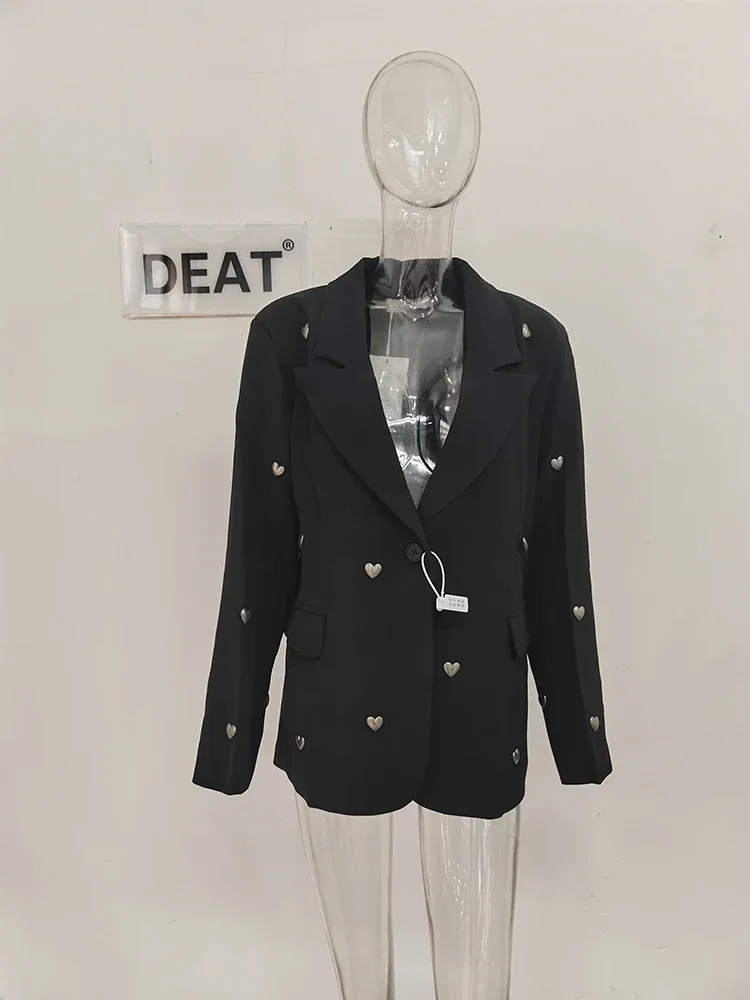 Fashion Women Blazer Notched Collar Long Sleeves Single Button 3D Love Rivet Decoration Suit Jackets Autumn 2024 New 7AB858