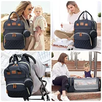 3 in 1 Diaper Bag Backpack with Foldable Baby Bed USB