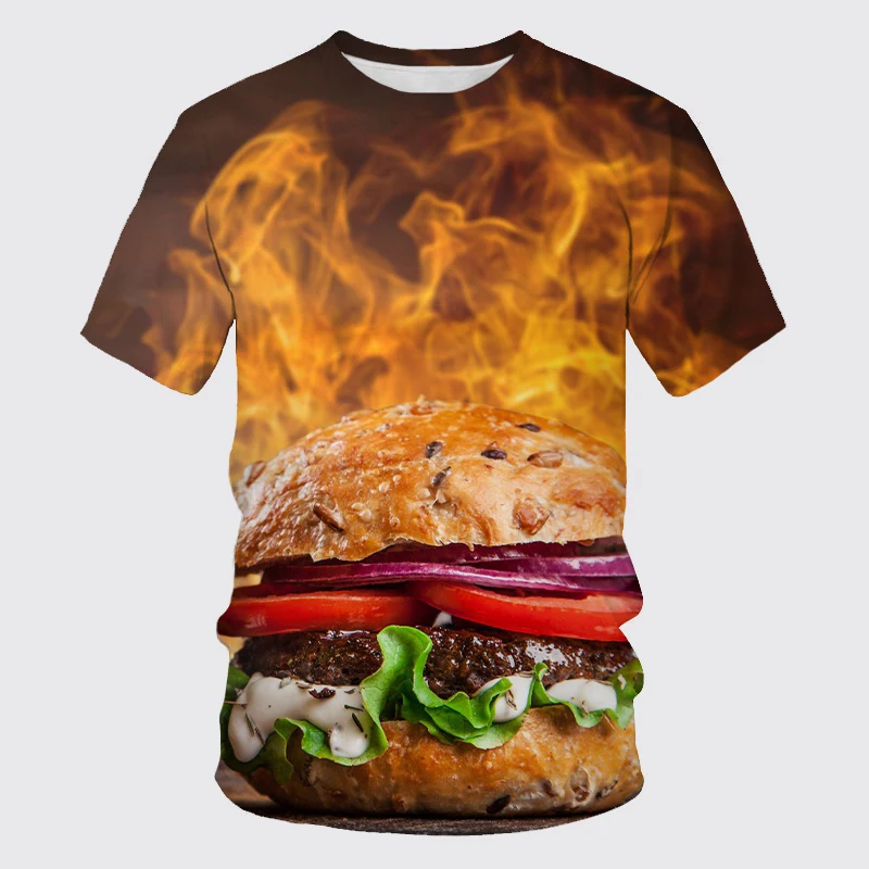 Funny Hamburger Pizza 3D Print T Shirt Men Casual Short Sleeve