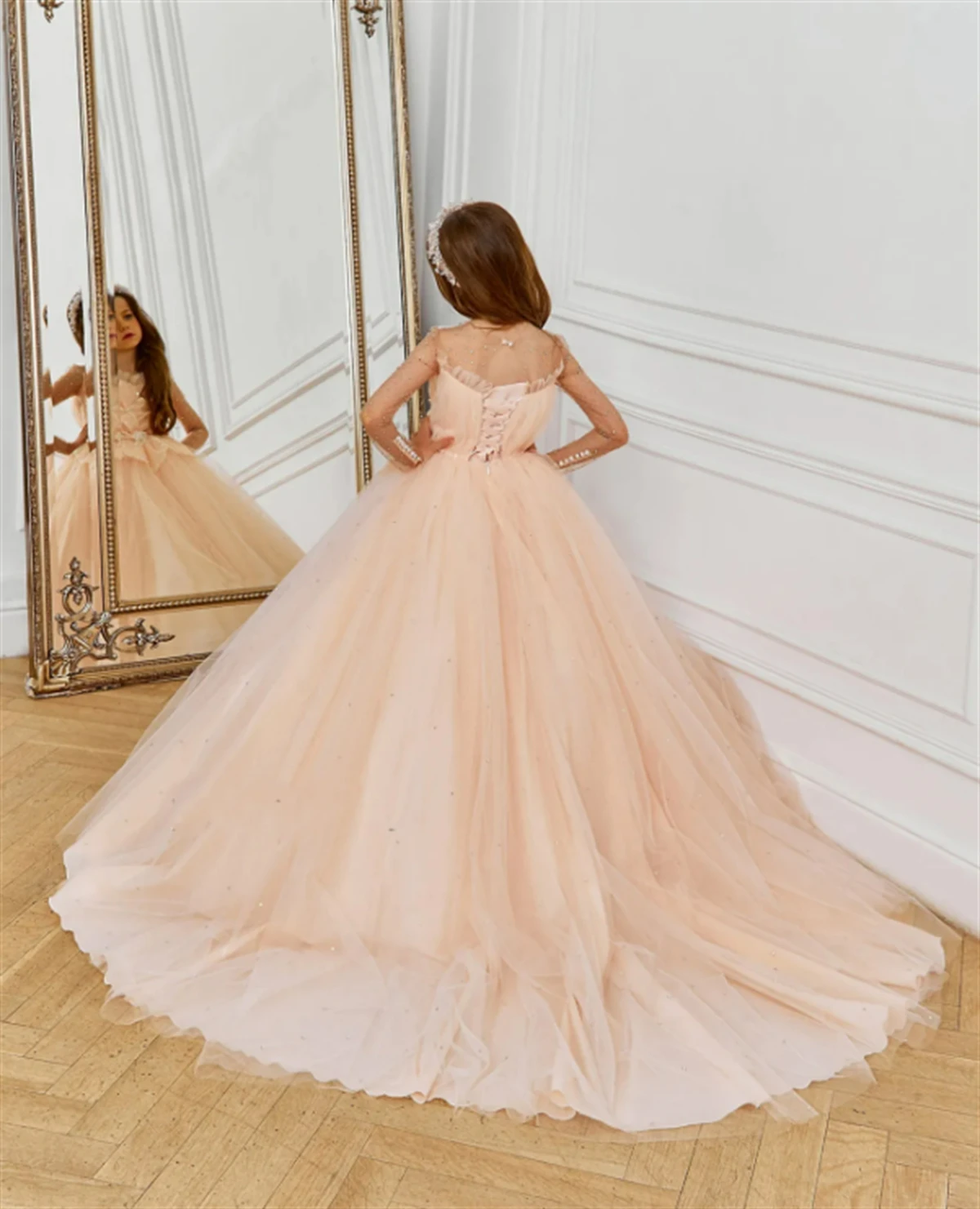 

Gorgeous Flower Girl Dress For Wedding Tulle Puffy Applique Sequins Child's First Eucharist Birthday Party Dress Girl Gift