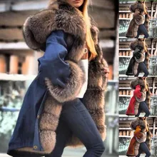 

New Winter Long Coat for Women Big Fur Collar Solid Long Temperament Thickened Coat Hooded Single Breasted Fur Coat Women
