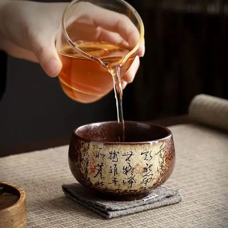 Original ore retro kiln transformed tea cup coarse pottery tea cup large single ceramic household kung fu setSingleCup