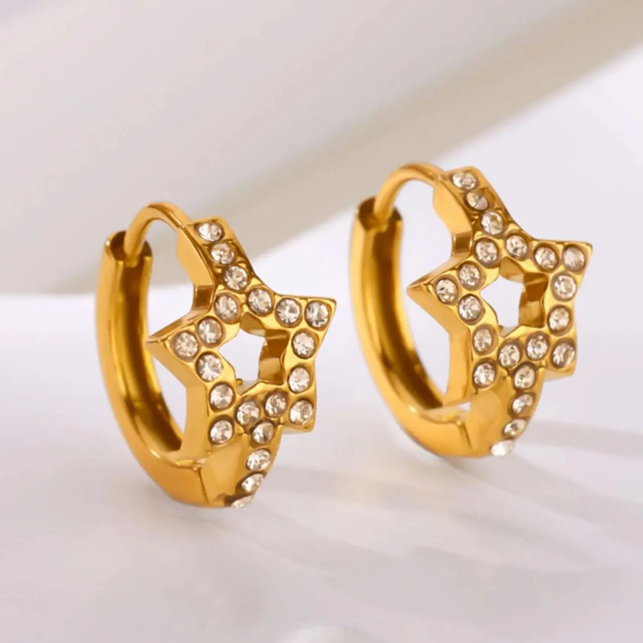 Luxury Zircon Stainless Steel Stars Earrings For Women