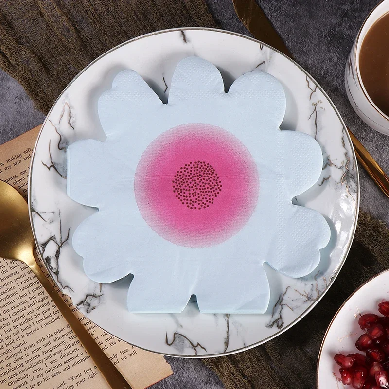 Shaped Colorful Daisy Paper Napkin Cut Edge Irregular Printing Napkin Personalized Paper Placemat 20pc Napkins Decoupage