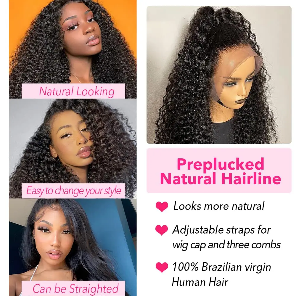 16 Inch Kinky Curly 13x4 Lace Front Wigs Human Hair 250% Density Glueless Wig Human Hair Pre Plucked with Baby Hair