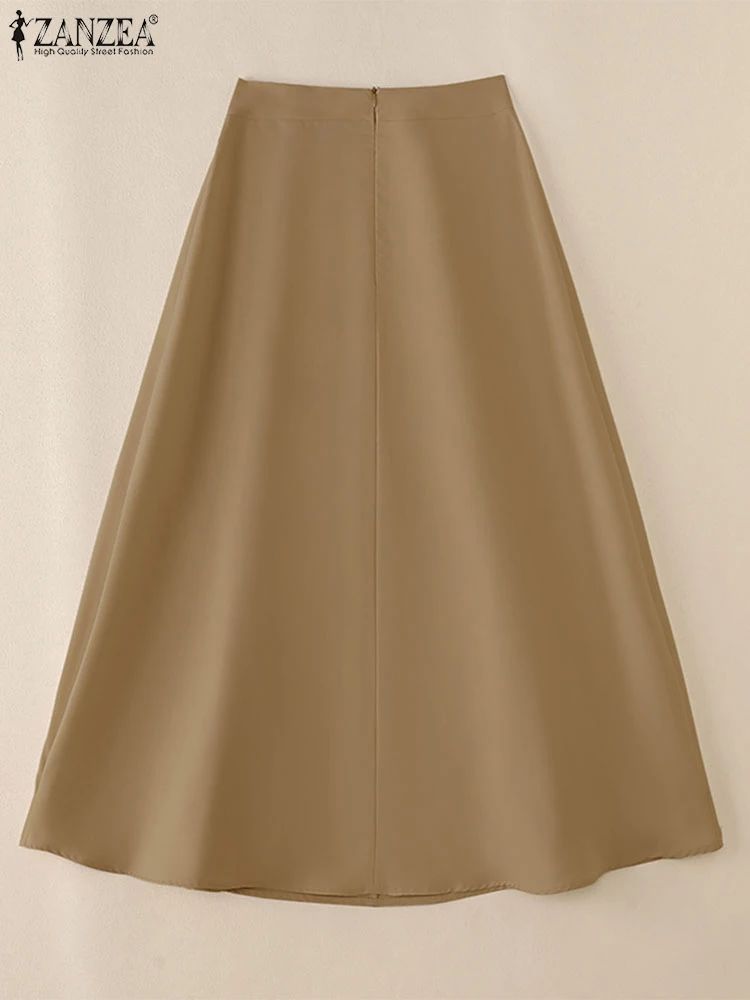 Women High Waist Work OL Skirts ZANZEA Sping Casual Solid Skirt Elegant A-line Party Faldas Saia Jupes Autumn Summer Sundress 5