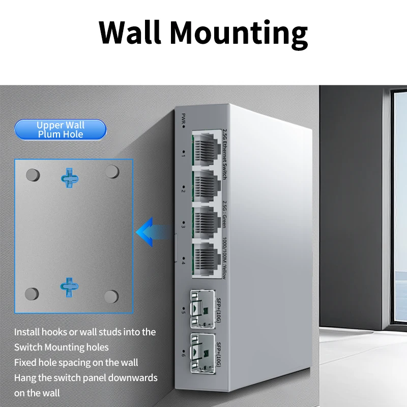 HORACO High-Speed 6-Port Fanless Network Switch with 10G SFP+ and 2.5G RJ45