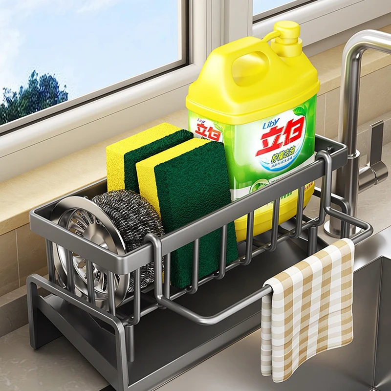 Kitchen Sink Drain Rack Organizer ABS Plastic Self-draining Sink Shelf Soap Sponge Holder Dishcloth Towel Rack filter basket