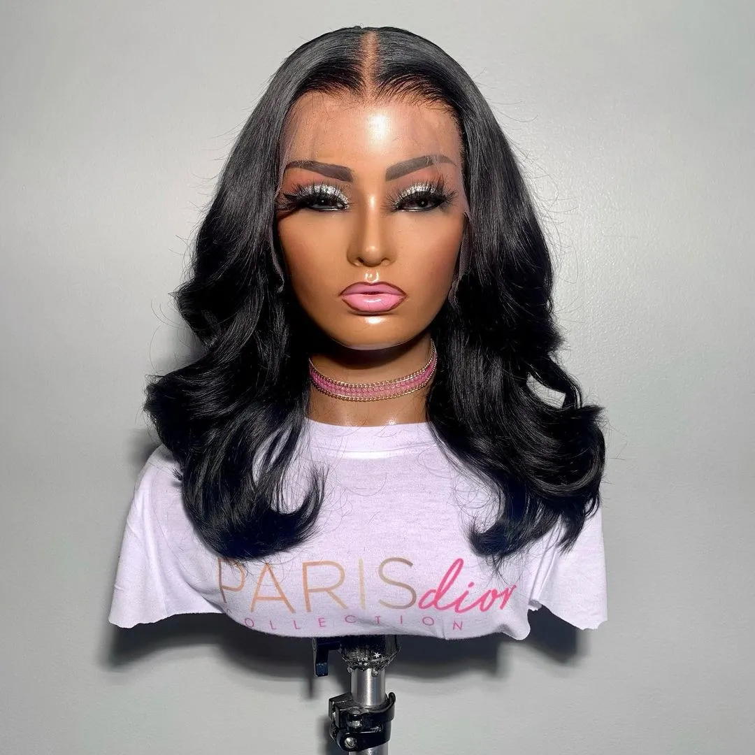 Dianteira do Laço Macio para as Mulheres com Cabelo do Bebê Polegada Densidade Natural Preto Pré Arrancado Brasileiro Onda Peruca Perucas Diárias 26 180% 44 laço macio para as mulheres com cabelo do bebê perucas diárias