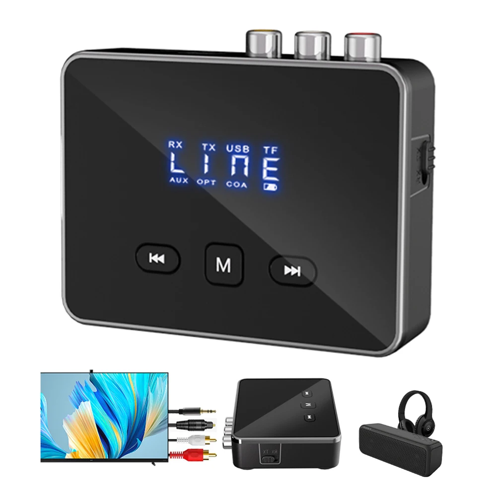 Bluetooth 5.4 Audio Transmitter Receiver with RCA 3.5mm AUX & Display Wireless Audio Adapter for TV/Car/PC/Home Stereo/Speakers