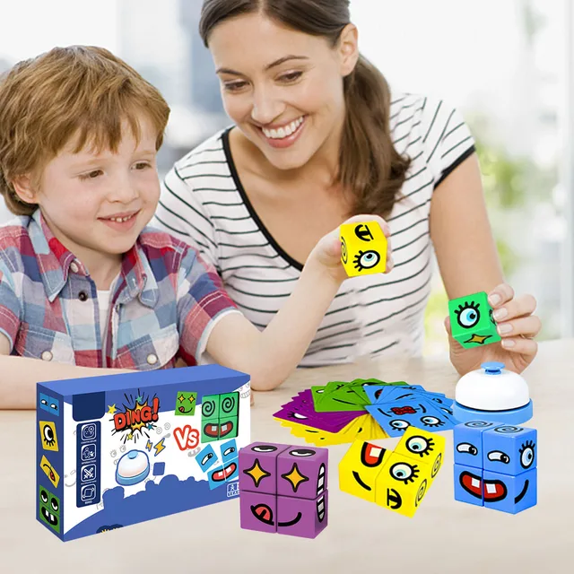 Expression Puzzle Building Blocks Face-Changing Cube Building Blocks Parent-Child Board Games Educational Montessori Toys Puzzle 5