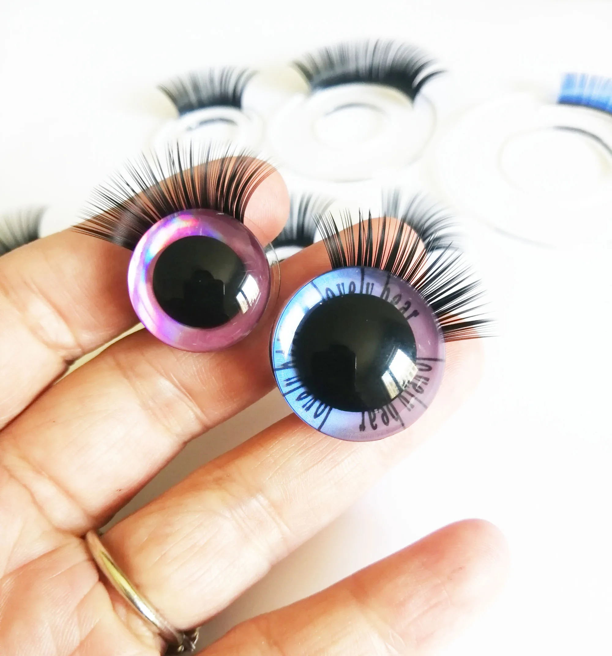10pairs masckaszem fit 9mm to 35mm eyes clear black eyelash tray with eyelash for diy doll toy handcraft Doll Eyelashes