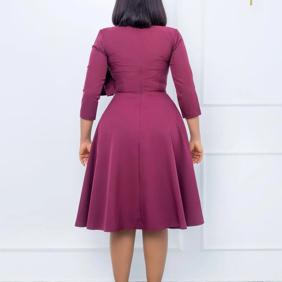 2022 африканские платья для женщин, весна-осень, африканские женщины, круглый вырез, полиэстер, однотонное платье до колена