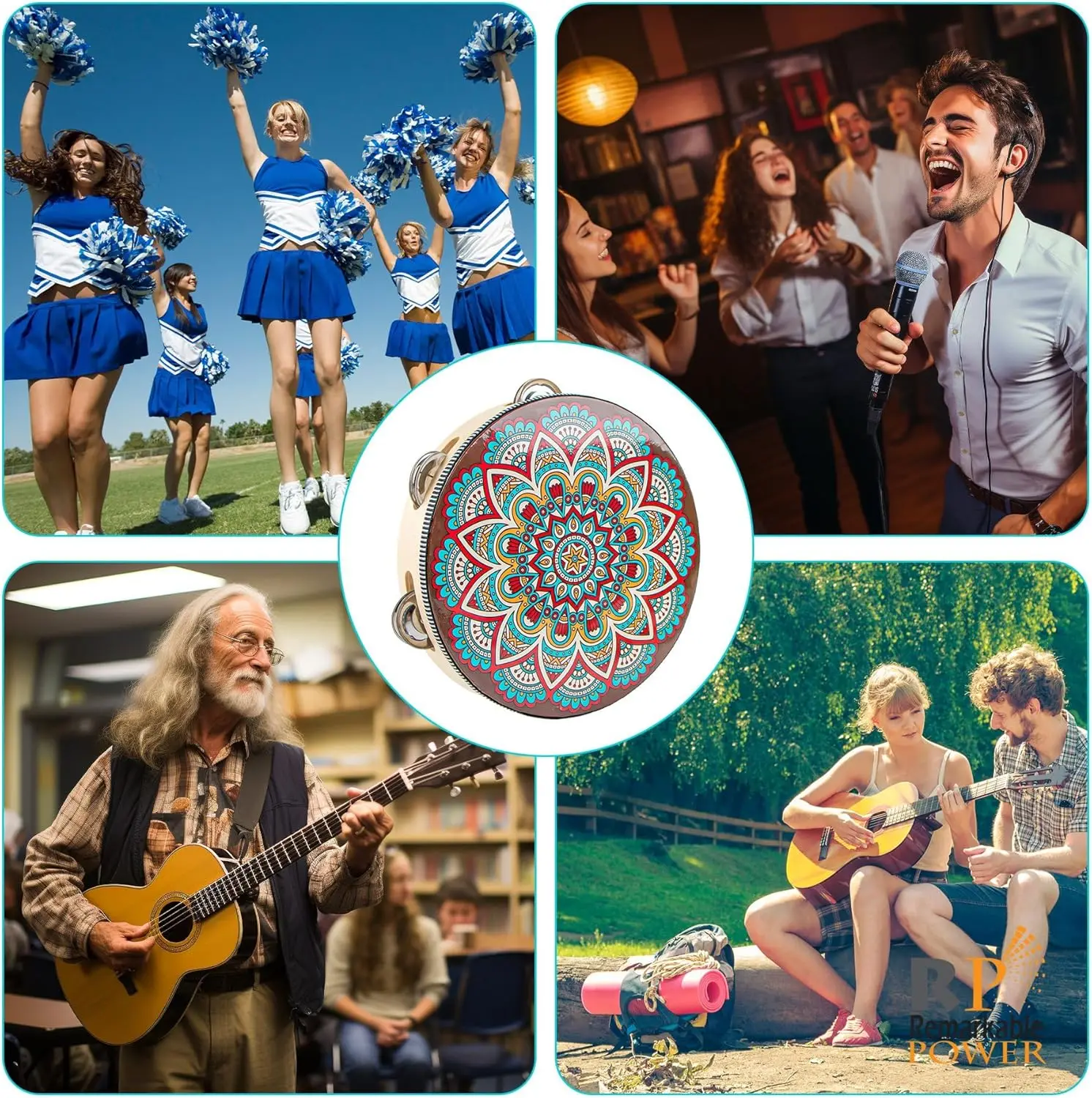 Tambourine For Kids And Adults 8 Inch Wood Hand Drum Bell Birch Metal Jingles Percussion Gift Musical Educational Instrument