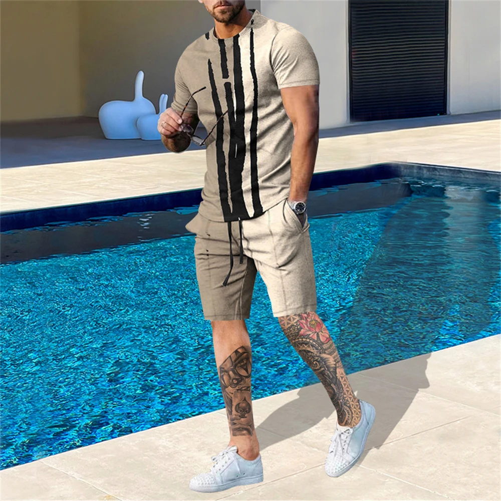 Summer Men Casual T-shirt Sets For Male Sport Streetwear Short Sleeve Pants Suit Fashion 3D Print Oversize Tracksuit Clothes