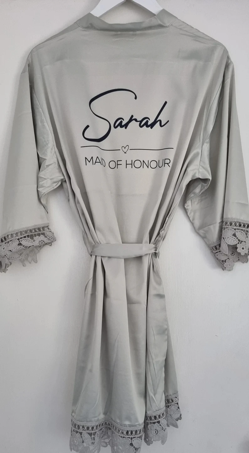 Personalised Bride Dress Satin Lace Custom Robe Wedding Bridesmaid Dresses Kimono Silk Woman Sleepwear Dressing Gown