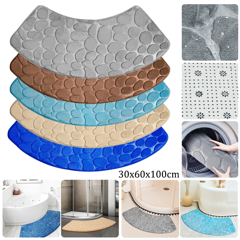 

Curved Shower Mat,Anti-Slip Bathroom Carpet Rugs Corner Bath Tub Floor Foot Pads,Washable,Soft Absorbent arc shape bathroom mat