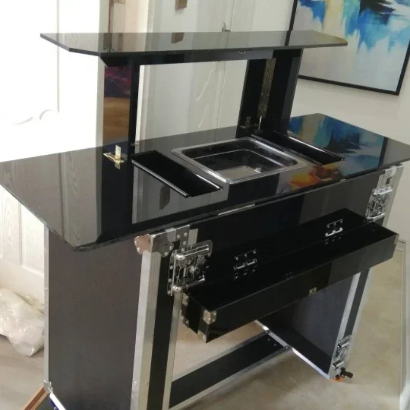 Bar Cabinet Commercial Grade Portable Bar Mobile Bartender Station for Events Trolley Mobile Assembly Flight Case Table