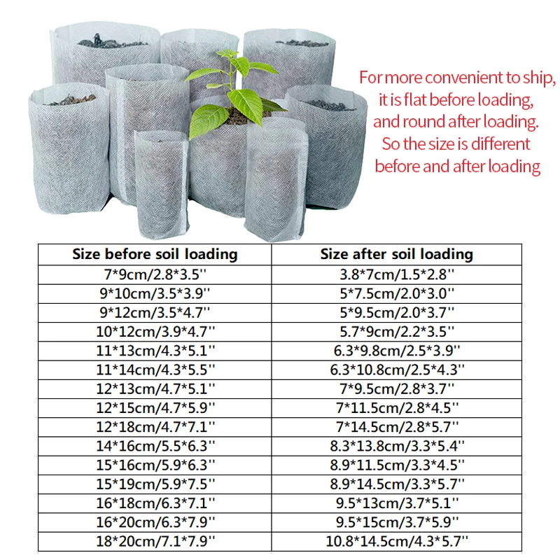 100pcs 생분해 성 보육 가방 부직포 식물 씨앗 성장 가방 정원 묘목 성장 화분 파종 꽃 냄비