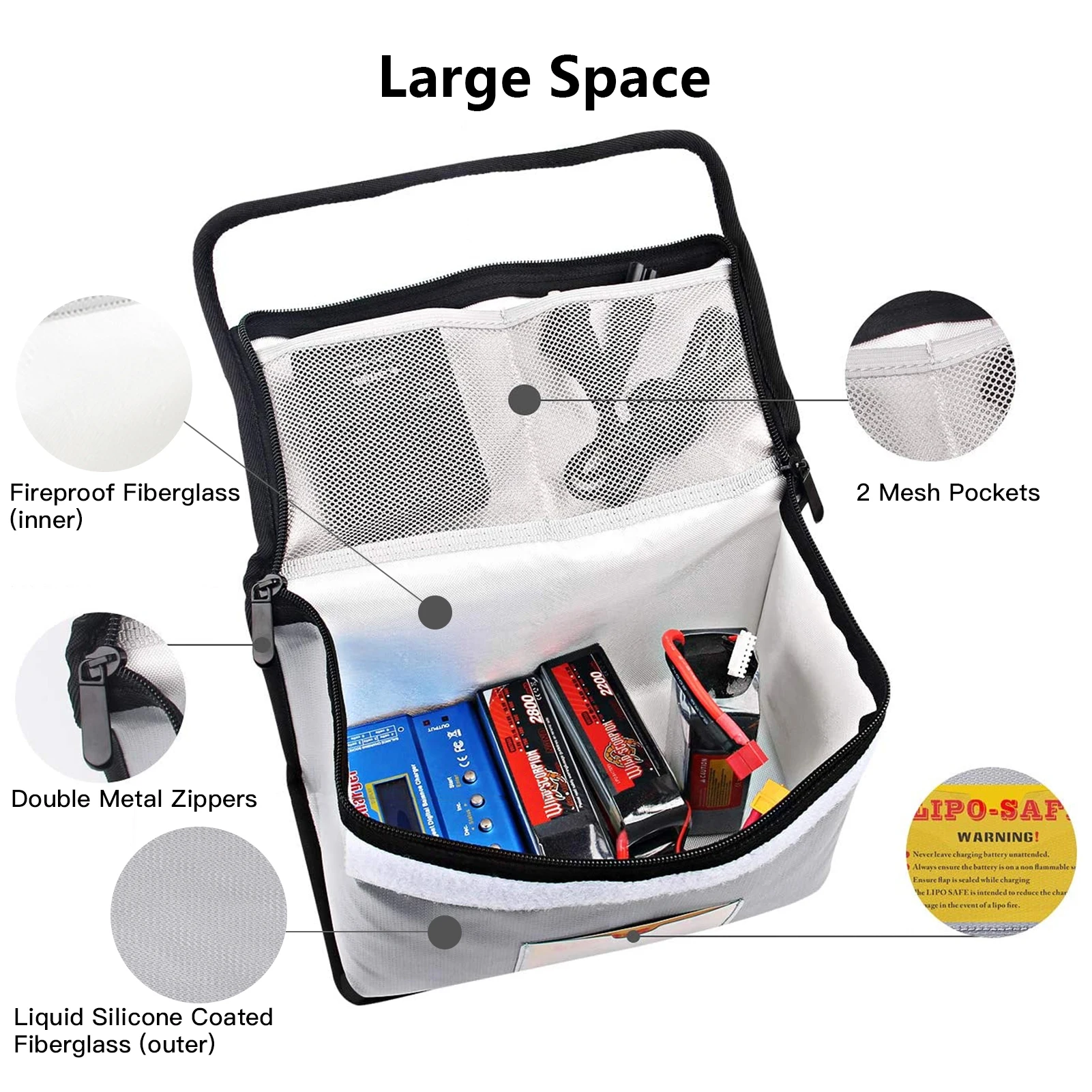 Sac de Sécurité Ignifuge pour Batterie Lipo - Anti-Feu 1000°C
