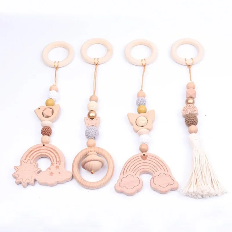 1 Set Baby Play Gym Frame Hanging Toys Crib Stroller Mobile Rattle Wooden Rattle Toys for Newborn Fitness Rack Educational