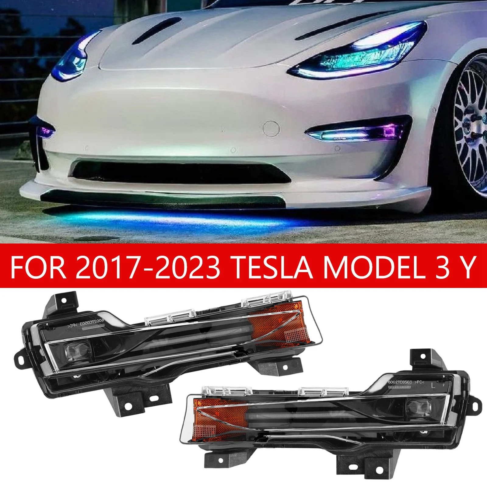 

1pc Right Left Fascia Fog Light Lamp Amber For 2017-2023 Tesla Modwl 3 Y Car Light Signal Lamp Assembly