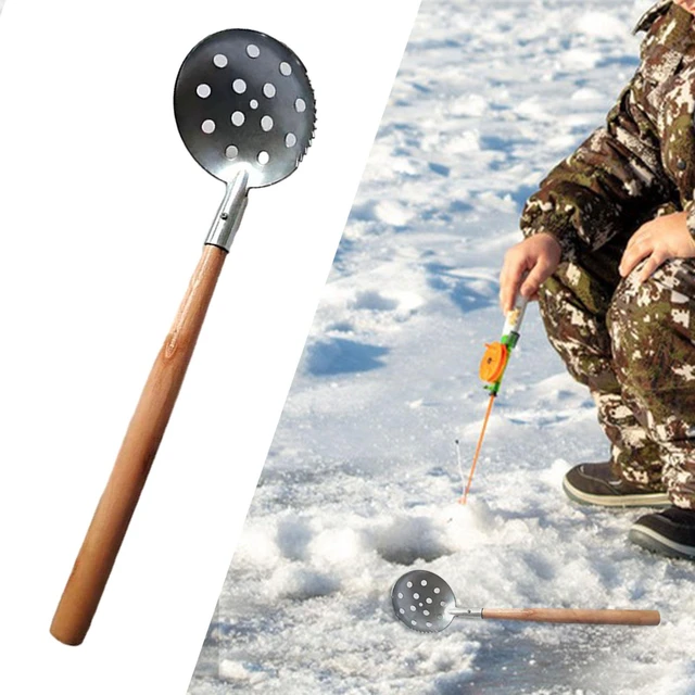 Ice Fishing Skimmer Scoop Ice Skimmer Nonslip Wood Handle Practical Durable  Tools Big Hole Fishing Ladle Accessory for Winter