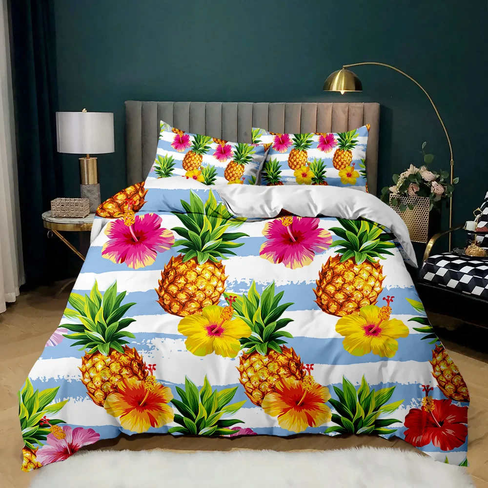 Pineapple Quilt Cover Queen Size Kid Colorful Pineapple Duvet Cover for Girl Teen Adult Bedding Set Fruit Themed Comforter Cover