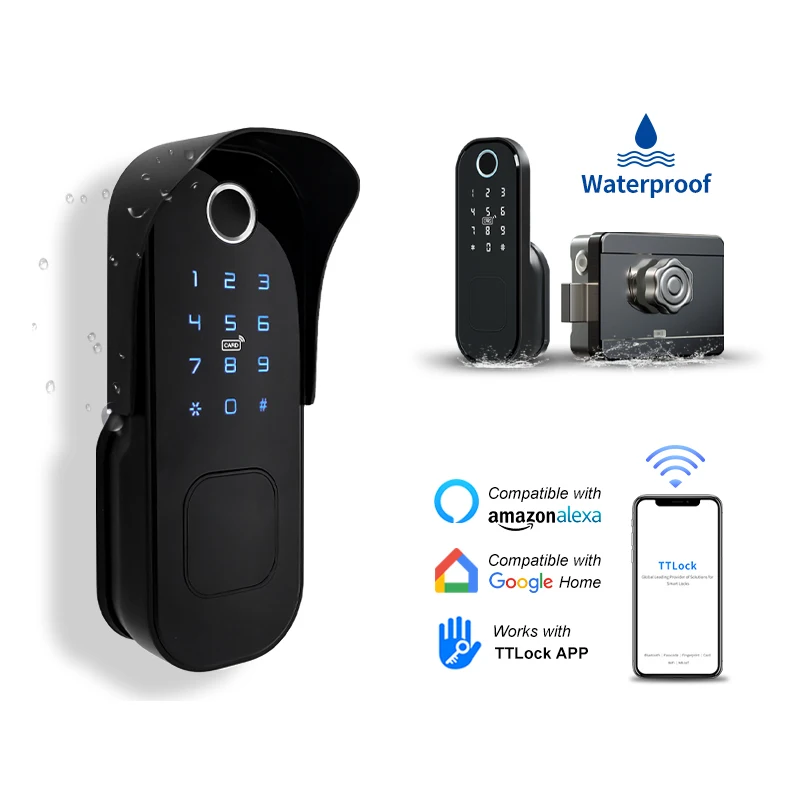 

Outdoor Gate Waterproof Home Security Wireless Bluetooth TTLock App Code IC Card Keyless Electric Smart Fingerprint Door Lock