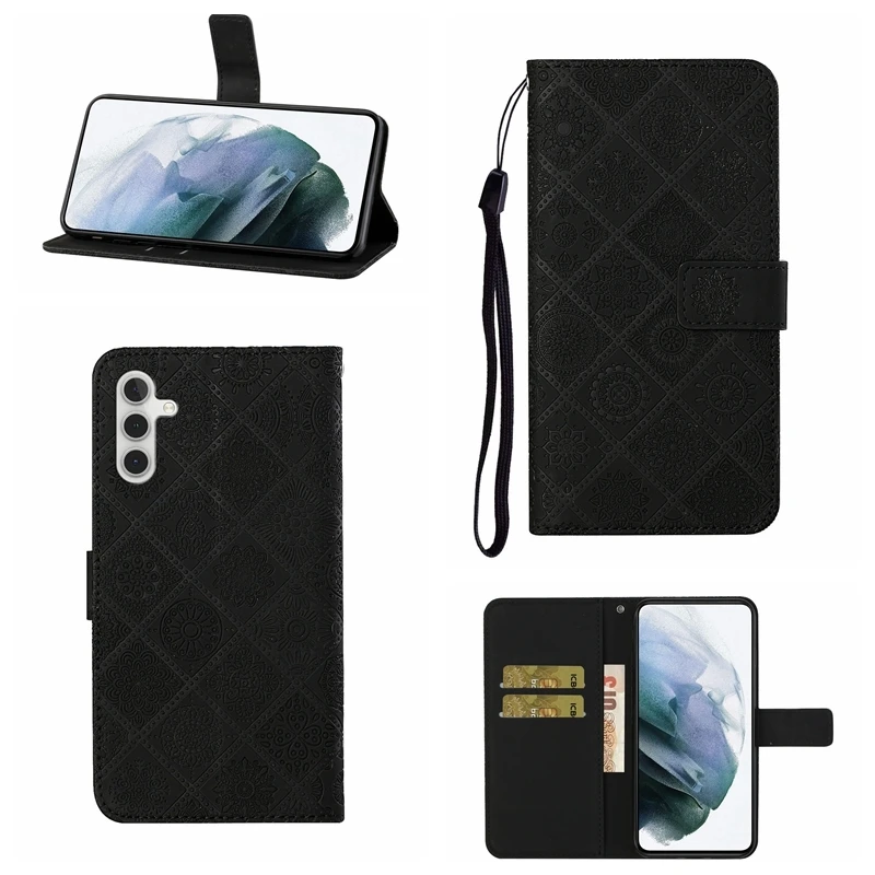 Étui Portefeuille Aimanté Pour Téléphone - Flip Book Cuir Synthétique - Motif Fleurs