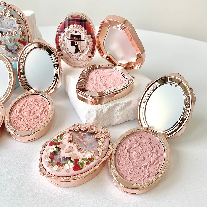 Flower Knows Embossed Matte Blush Pigmented Fine Powder Makeup Smooth Long-Lasting All Day Face Enhancing Makeup Color