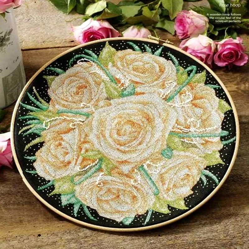 Embroidery Gold Rose Funny Cross Stitch Wedding Gifts with Cotton Floss & Needlework Kit for Wall Decor