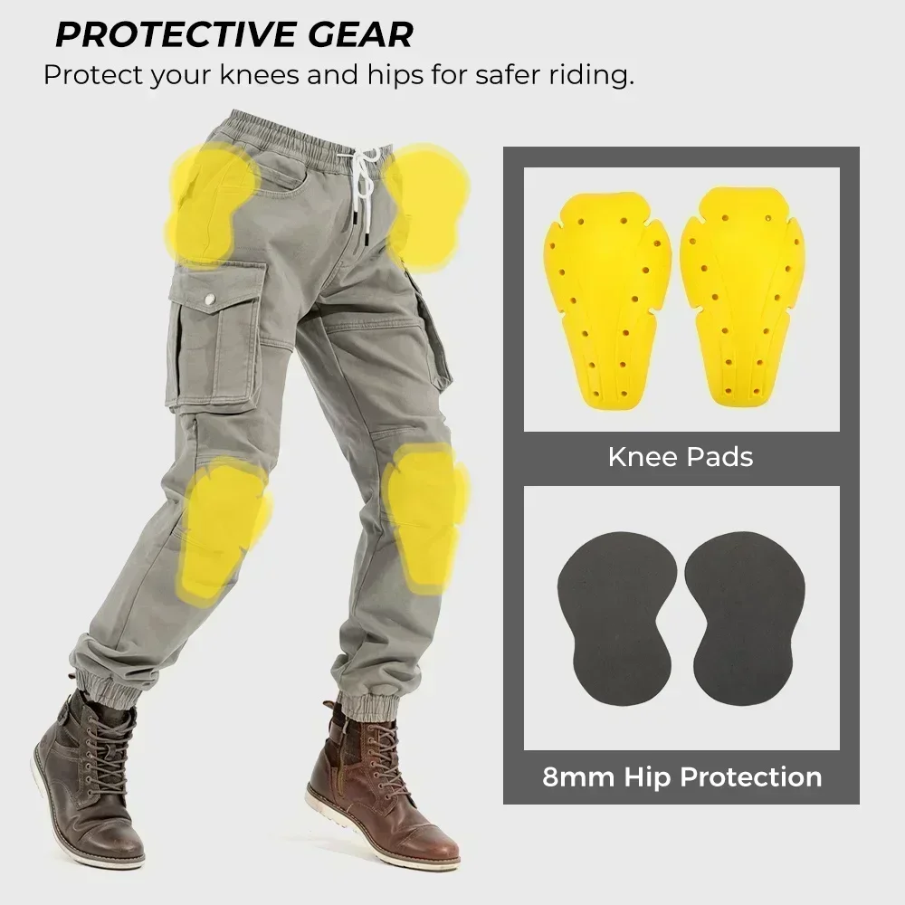 Motorcycle Pants Men Riding Trousers Cargo Big Pockets Soft Elastic Daily Wear Casual Protective Gear Moto for Outdoor Cycling